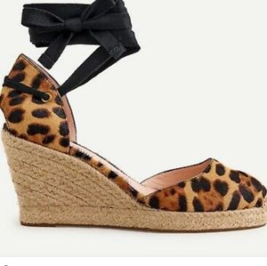 NIB J. Crew Espadrille Wedges in Leopard Calf Hair